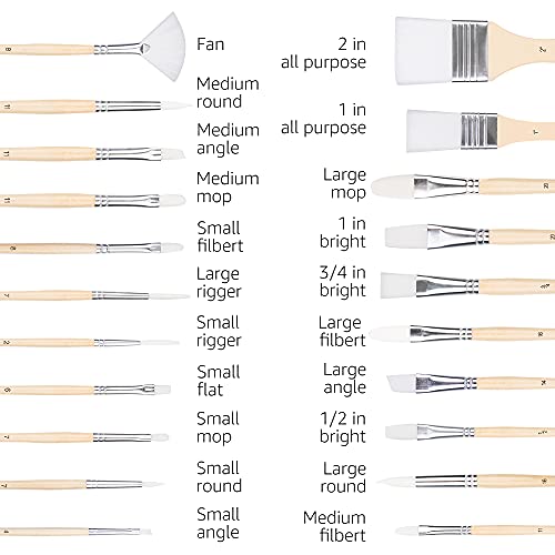 Amazon Basics Paint Brush Set, Multi-shaped Nylon Paint Brushes for for Acrylic, Oil, Watercolor, Gouache, 24-Piece