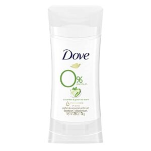 dove 0% aluminum deodorant stick non irritating for underarm care cucumber and green tea, 2.6 oz