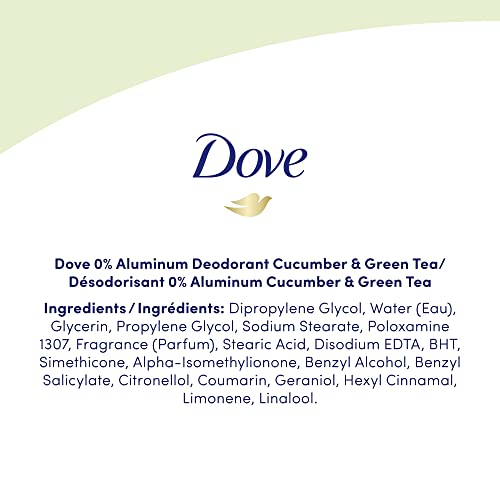 Dove 0% Aluminum Deodorant Stick Non irritating for Underarm Care Cucumber and Green Tea, 2.6 Oz