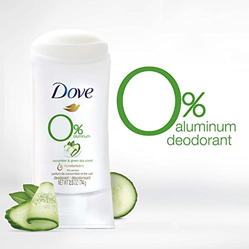 Dove 0% Aluminum Deodorant Stick Non irritating for Underarm Care Cucumber and Green Tea, 2.6 Oz