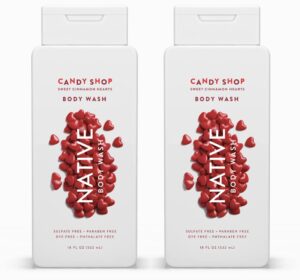 native candy shop limited edition body wash set | sulfate free, paraben free, & dye free, 18 oz each, pack of 2 (sweet cinnamon hearts)
