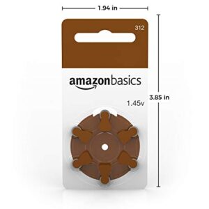 Amazon Basics 1.45 Volt Hearing Aid Batteries, Brown Tab - Pack of 60, Size 312 - Improved Performance