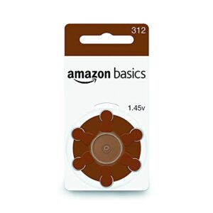 Amazon Basics 1.45 Volt Hearing Aid Batteries, Brown Tab - Pack of 60, Size 312 - Improved Performance