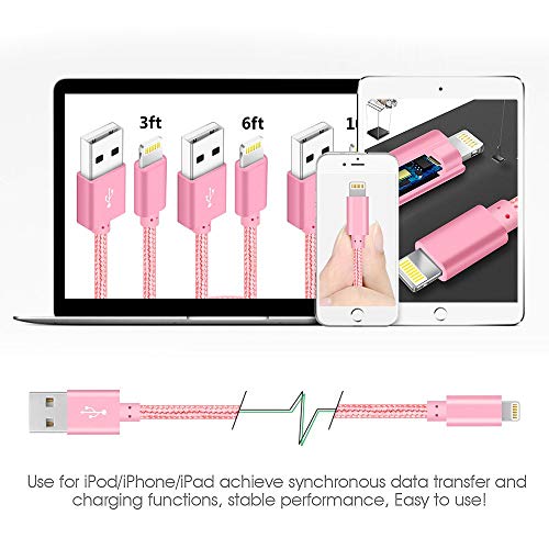 4Pack(3ft 6ft 10ft) Lightning Cable Apple Certified Braided Nylon Fast Charger Cable Compatible iPhone Max XS XR 8 Plus 7 Plus 6s 5s 5c Air iPad Mini iPod