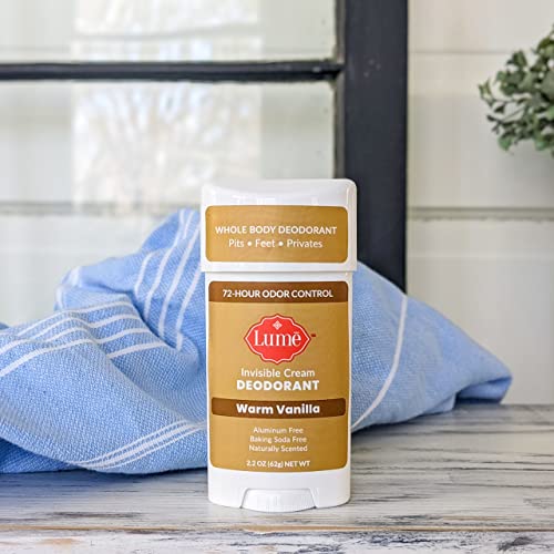 Lume Deodorant Cream Stick - Underarms and Private Parts - Aluminum-Free, Baking Soda-Free, Hypoallergenic, and Safe For Sensitive Skin - 2.2 Ounce (Warm Vanilla)