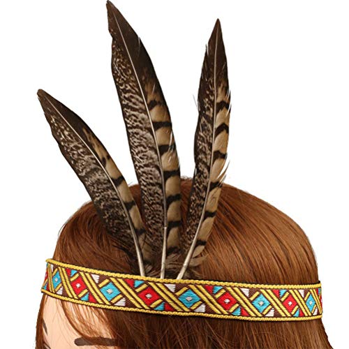 Amosfun Indian headdress headband for native American costume- Indian Halloween costume adult headband- Headpiece Fashion Elegant Flapper Headband- Hair Decoration