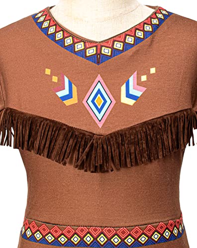 Native American Costume Girls Dress Indigenous American Indians Kids Cosplay 8-9 Years Brown