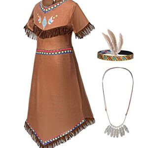 Native American Costume Girls Dress Indigenous American Indians Kids Cosplay 8-9 Years Brown