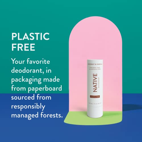 Native Plastic Free Deodorant | Natural Deodorant for Women and Men, Aluminum Free with Baking Soda, Probiotics, Coconut Oil and Shea Butter | Coconut & Vanilla