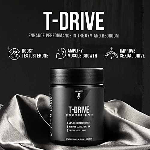 InnoSupps : T-Drive | Testosterone Booster | Amplify Muscle Growth | KSM-66 Ashwagandha, Boron, Fenugreek | 90 Capsules