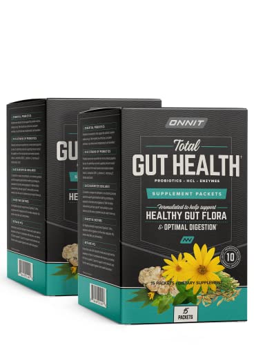 ONNIT Total Gut Health - Complete Probiotics & Digestive Enzyme Supplement for Women & Men | 5 Strains of Probiotics, Prebiotics, Enzymes, Betaine HCL