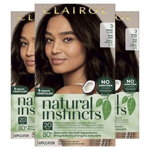 clairol natural instincts demi-permanent hair dye, 3 brown black hair color, pack of 3