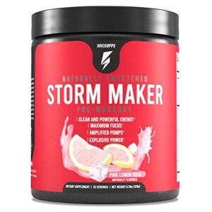 Inno Supps Storm Maker Pre Workout - Long Lasting Energy, Organic Caffeine & Yerba Mate, L-Citruline, Ashwagandha, Spectra, No Artificial Sweeteners, Vegan, Keto Friendly (Pink Lemon Rush)