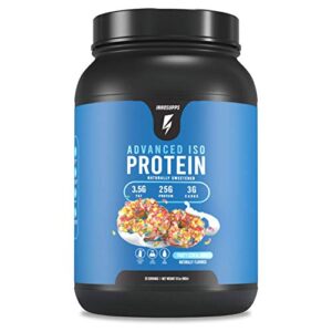 innosupps advanced iso protein | 100% whey isolate protein powder | no artificial sweeteners| low fat, low carbs | 25g of protein | hormone free, gluten free, soy free | (fruity cereal donut)