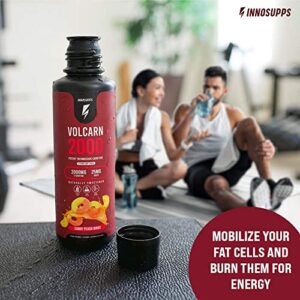 InnoSupps Volcarn 2000 - Advanced Fat Burning Liquid | L-Carnitine, GBEEC, Boost Energy, ATP Enhancer | Caffeine Free, No Artificial Sweeteners | 32 Servings (Candy Peach Rings)