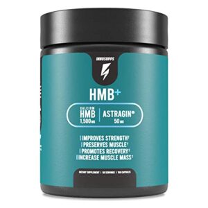 innosupps hmb+ | 1500mg hmb (beta-hydroxy methylbutyrate) & 50mg astragin | enhanced absorption, preserves muscle, promotes recovery, increase lean muscle mass | gluten free – 120 veggie capsules