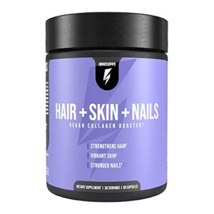 Inno Supps Hair + Skin + Nails | Vegan Collagen Booster | Biotin, Verbasnol, B12, Horsetail Herb Powder | 60 Capsules