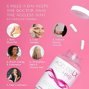 AgelessLX Supplement for Women with HMB, Collagen Enhancers Vitamin D3 and K2, Horsetail and Biotin - Builds Lean Sculpted Muscle, Glowing Skin and Thicker, Stronger Hair and Nails