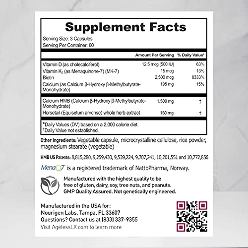 AgelessLX Supplement for Women with HMB, Collagen Enhancers Vitamin D3 and K2, Horsetail and Biotin - Builds Lean Sculpted Muscle, Glowing Skin and Thicker, Stronger Hair and Nails