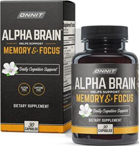 onnit alpha brain premium nootropic brain supplement, 30 count, for men & women – caffeine-free focus capsules for concentration, brain & memory support – brain booster cat’s claw, bacopa, oat straw