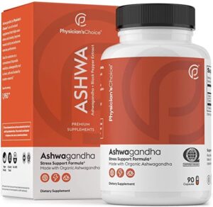 physician’s choice organic ashwagandha 1950mg w/ black pepper extract for enhanced absorption – stress support – mood support – wellbeing supplement, 90 veggie ashwagandha root powder capsules