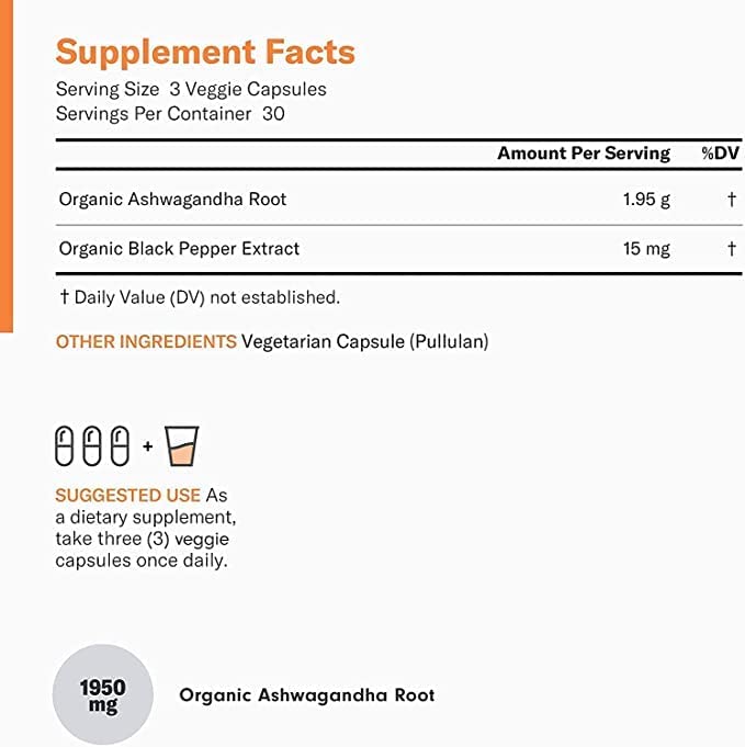 Physician's CHOICE Organic Ashwagandha 1950mg w/ Black Pepper Extract for Enhanced Absorption - Stress Support - Mood Support - Wellbeing Supplement, 90 Veggie Ashwagandha Root Powder Capsules