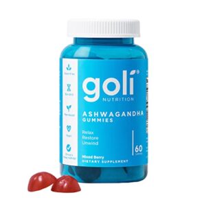 goli ashwagandha & vitamin d gummy – 60 count – mixed berry, ksm-66, vegan, plant based, non-gmo, gluten-free & gelatin free relax. restore. unwind.