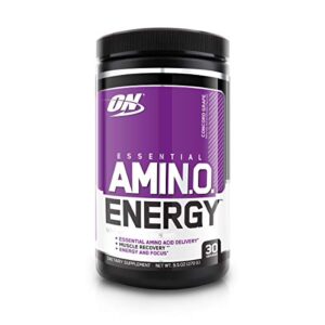 optimum nutrition amino energy – pre workout with green tea, bcaa, amino acids, keto friendly, green coffee extract, energy powder – concord grape, 30 servings