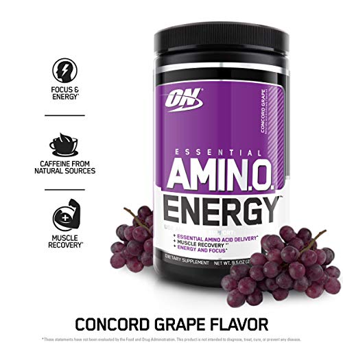 Optimum Nutrition Amino Energy - Pre Workout with Green Tea, BCAA, Amino Acids, Keto Friendly, Green Coffee Extract, Energy Powder - Concord Grape, 30 Servings