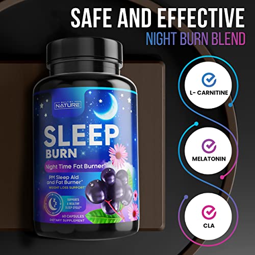 Built by Nature Sleep Burn - Premium 2-in-1 PM Sleep Formula for Men and Women, Night Time Sleep Supplement to Support Sleep, Made in USA, 60 Capsules