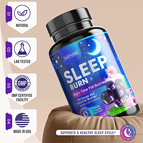 Built by Nature Sleep Burn - Premium 2-in-1 PM Sleep Formula for Men and Women, Night Time Sleep Supplement to Support Sleep, Made in USA, 60 Capsules