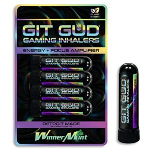 git gud® gaming vapor inhaler | energy + focus amplifier for esports athlete gamer | stimulating aromatherapy scent | portable pre workout performance disposable | winnermint (4 pack)