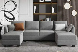 honbay modular sectional sofa u shaped couch with reversible chaise modular couch sectional sofa with ottomans, grey