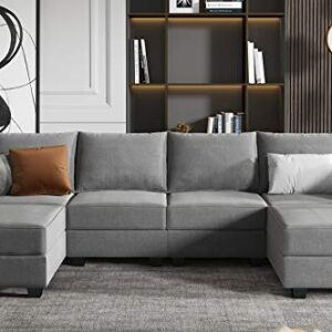 HONBAY Modular Sectional Sofa U Shaped Couch with Reversible Chaise Modular Couch Sectional Sofa with Ottomans, Grey