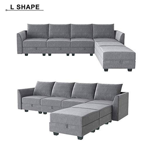 HONBAY Modular Sectional Sofa U Shaped Couch with Reversible Chaise Modular Couch Sectional Sofa with Ottomans, Grey