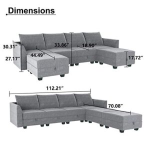 HONBAY Modular Sectional Sofa U Shaped Couch with Reversible Chaise Modular Couch Sectional Sofa with Ottomans, Grey