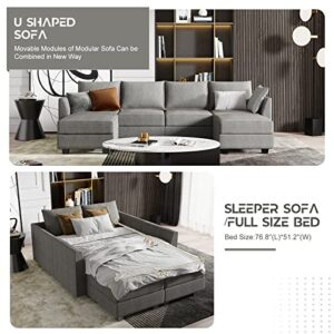 HONBAY Modular Sectional Sofa U Shaped Couch with Reversible Chaise Modular Couch Sectional Sofa with Ottomans, Grey