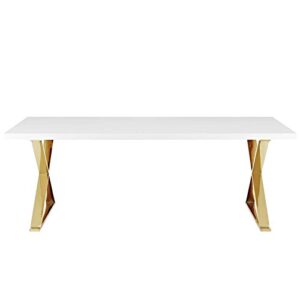 Modway Sector 87" Modern Dining Table with Gold Stainless Steel Metal X-Base in White Gold