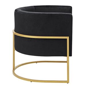 24KF Upholstered Living Room Chairs Modern Black Textured Velvet Accent Chair with Golden Metal Stand-Black