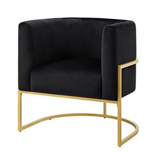 24KF Upholstered Living Room Chairs Modern Black Textured Velvet Accent Chair with Golden Metal Stand-Black