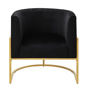 24KF Upholstered Living Room Chairs Modern Black Textured Velvet Accent Chair with Golden Metal Stand-Black