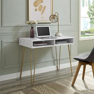 Novogratz Athena Computer Desk with Storage, White Marble