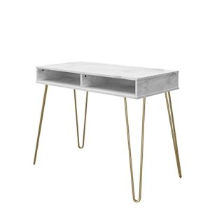 Novogratz Athena Computer Desk with Storage, White Marble