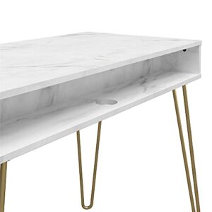 Novogratz Athena Computer Desk with Storage, White Marble