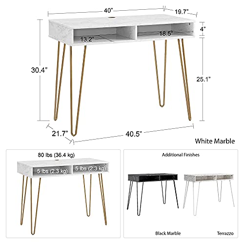 Novogratz Athena Computer Desk with Storage, White Marble