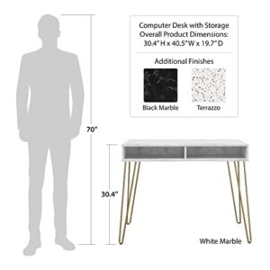 Novogratz Athena Computer Desk with Storage, White Marble