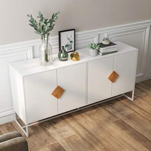 RASOO Buffet Cabinet White 4 Doors Modern Kitchen Buffet Storage Sideboard Cabinet Credenza Cabinet Cupboard with Adjustable Shelves