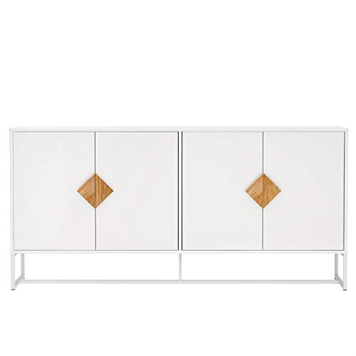 RASOO Buffet Cabinet White 4 Doors Modern Kitchen Buffet Storage Sideboard Cabinet Credenza Cabinet Cupboard with Adjustable Shelves