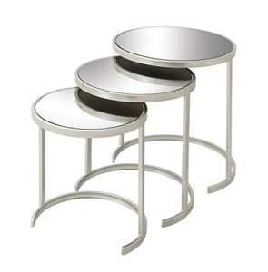deco 79 metal nesting accent table with mirrored glass top, set of 3 21″, 19″, 17″h, silver