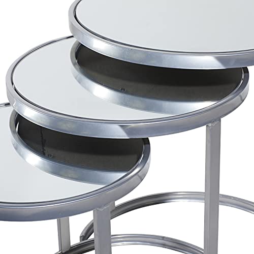 Deco 79 Metal Nesting Accent Table with Mirrored Glass Top, Set of 3 21", 19", 17"H, Silver
